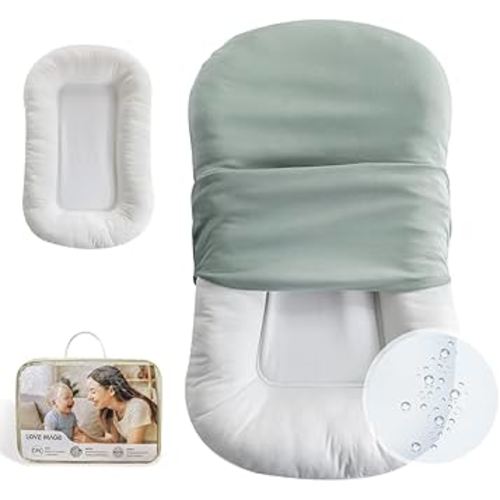 Infant Lounger, Baby Nest Cover, Soft Cotton and Waterproof Inner, Baby Floor Seat for Tummy Time, Baby Lounger for Newborn 0-24 Months, Essentials for Newborns (Green)