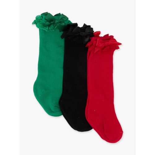 3-Pack Lace Ruffle Bow Knee High Socks