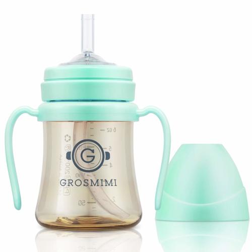 Amazon.com: GROSMIMI PPSU Baby Straw Cup Stage 1, 6M+, Spill-Proof, 6oz (Aqua Green) | Babies & Toddlers 6+ Months | Removable Rotating Handles | Silicone Straw | Heat-Resistant | BPA-Free Sippy Cup | 200ml