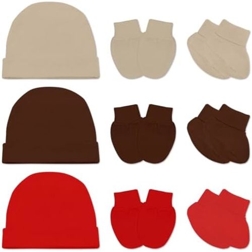 Newborn Hat, Baby Mittens Newborn Socks Set, No Scratch Baby Hats and Infant Mittens Socks, Cotton Infant Gloves Beanie Sock