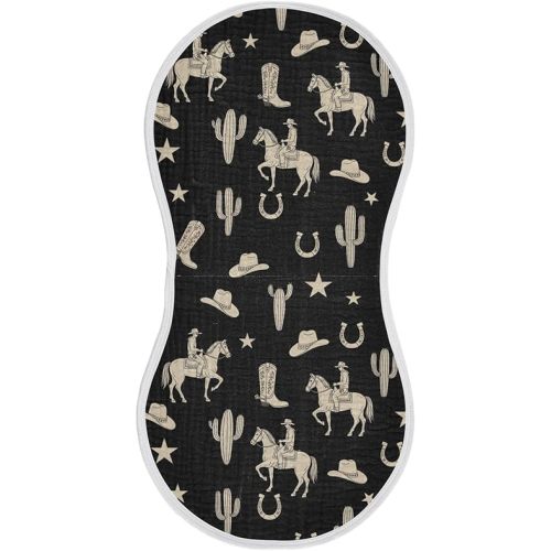 1 Pack Muslin Burp Cloths Western Cowboy Black Cotton Baby Burp Cloths Absorbent Burping Cloth Soft Spit Up Rags for Newborn Baby Boys Girls 22x11 Inch