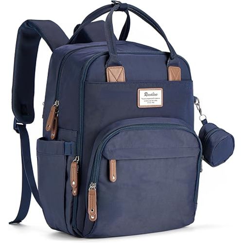 RUVALINO Diaper Bag Backpack, Multifunction Travel Back Pack Maternity Baby Changing Bags, Diaper Changing Totes, Waterproof and Stylish, Navy Blue