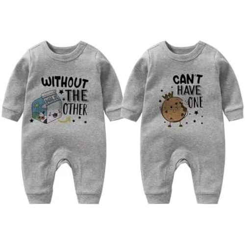 Baby Twins Bodysuits Milk Cookies Matching Rompers Cotton Long Sleeve Newborn Jumpsuit Funny Twin Outfit 0-12M
