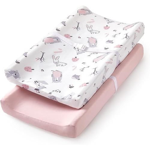 TILLYOU Changing Pad Cover Set in Soft Jersey Material - Fits 32"/34''x16 Contoured Pad for Babies, Playful Animals