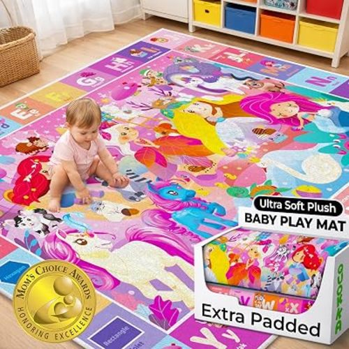 Quokka Baby Mat for Floor Play for Babies 6-12 Months – Super Soft Baby Floor Play Mat for Toddlers 1-3 – Princess Extra Thick Plush Rug for Nursery – Padded Foldable Activity Infant Playroom Carpet