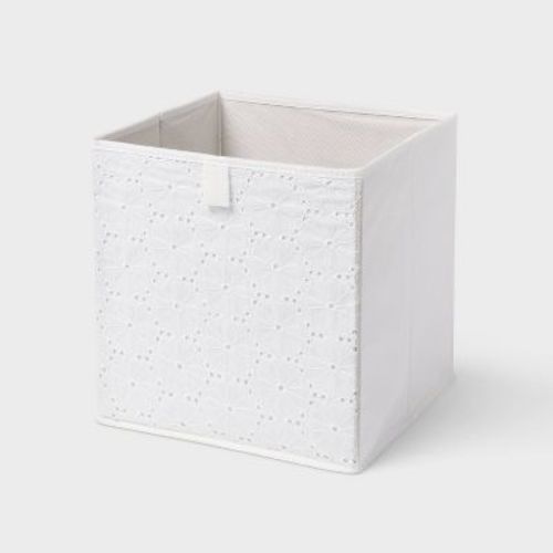 11''x10.5'' Fabric Decorative Storage Bin Eyelet White - Brightroom™