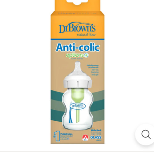 Dr. Brown's Natural Flow Anti-Colic Options+ Wide-Neck Glass Baby Bottle, with Level 1 Slow Flow Nipple