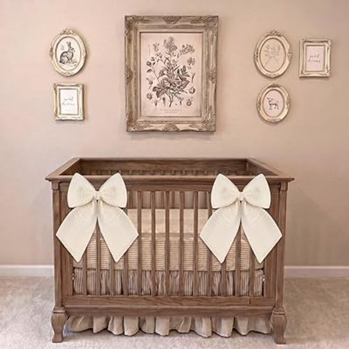 Riceshoot 2 Pcs Large Crib Bows Nursery Canopy Bed Decor, Ivory
