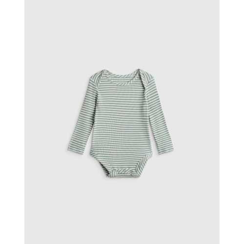 Softest Rib Long Sleeve Bodysuit  in Green Stripe