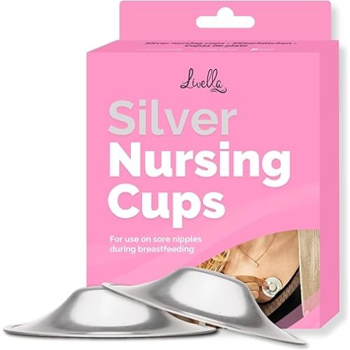 LIVELLA - Original Silver Nursing Cups - Made in Germany with 999 Silver - Universal Fit - Protect and Soothe Sore Nipples - Silver Nipple Shields for Breastfeeding - FDA-Registered