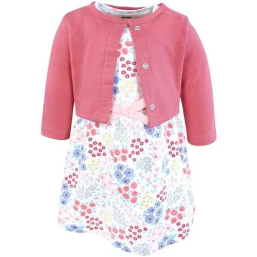 Touched by Nature Infant Toddler Girls Organic Cotton Dress and Cardigan, Rainbows Sunshine