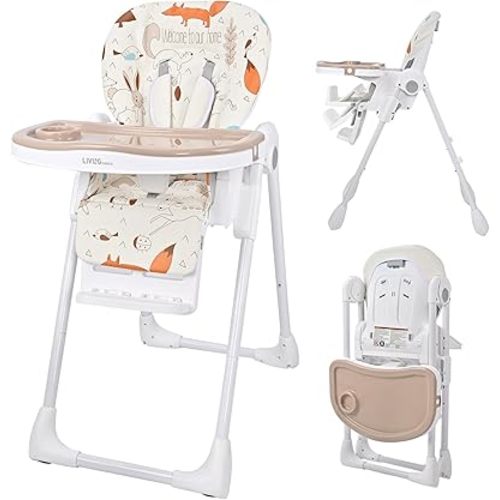 LIVINGbasics Chaise haute 3 en 1 pour bébé, siège de salle à manger portable pliable avec plateau de nourriture et repose-pieds réglables, hauteur de siège réglable sur 6 positions, 3 dossiers