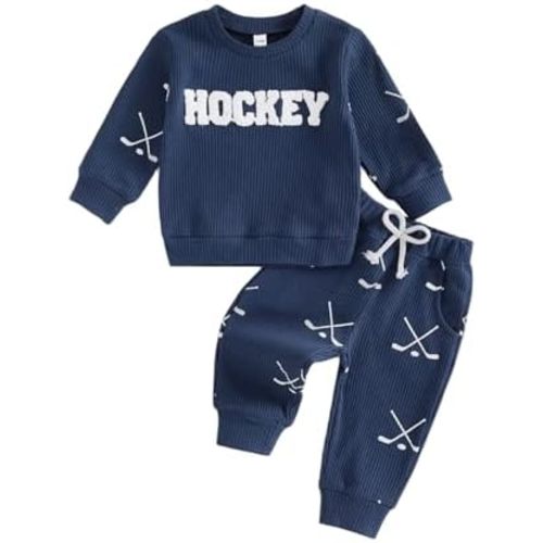 Toddler Boy Hockey Outfit Letter Pullover Sweatpants Set Fall Clothes