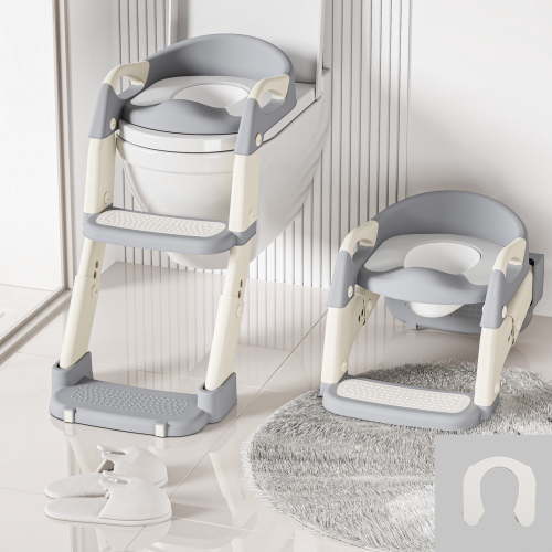 3-in-1 Potty Training Seat & Training Toilet & Potty Chair, Height Adjustable Toddler Toilet Seat for Kids Boys Girls, Foldable Potty Training Toilet with Splash Guard and Anti-Slip Steps