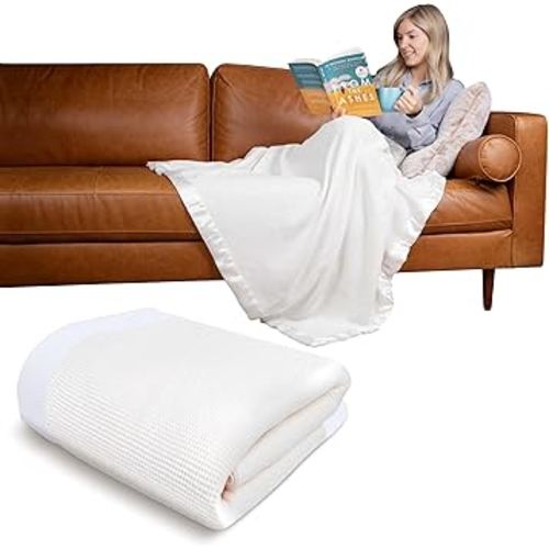 Adult Throw Blanket with Satin Trim - 50" x 60" Throw Blanket White