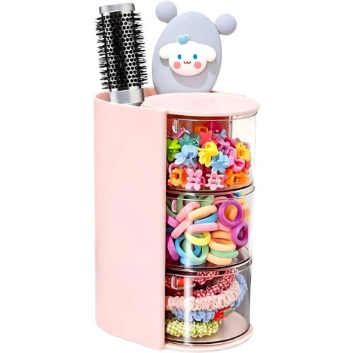 Azurphoric Hair Accessories Organizer with Hair Brush Holder(Pink, 3-Layer)