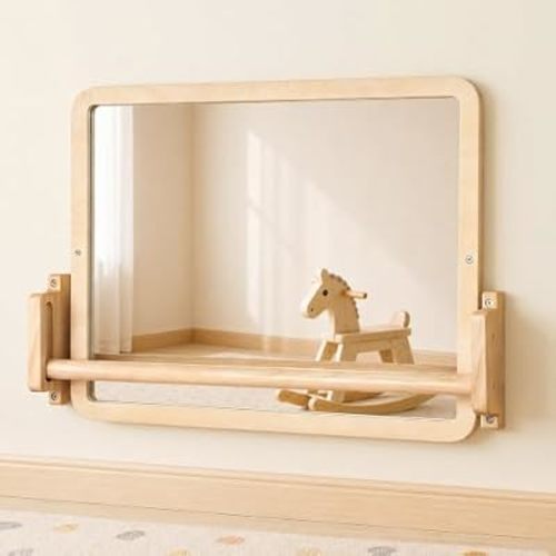 Montessori Mirror with Bar, 18.9 x 15.0 in – Adjustable Baby Pull Up Bar, Anti-Rotation Design & Acrylic Safety Baby Mirror for Wall – Tummy Time, Pull to Stand Toys for Infant Toddler Nursery