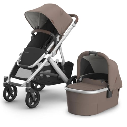 UPPAbaby Vista V3 Stroller + Bassinet Bundle- Theo (Dark Taupe / silver frame / chestnut leather)