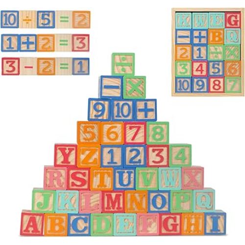 Joqutoys ABC Wooden Building Blocks for Toddlers 3 Large, 40 PCS Alphabet & Number Stacking Blocks with Storage Tray, Montessori Educational Learning Toys for Boys Girls Kids Gifts 1.65"
