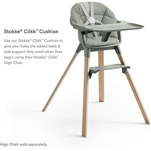 Stokke Clikk Cushion, Glacier Green - Compatible with Clikk High Chair - Provides Support for Babies - Made with Organic Cotton - Reversible & Machine Washable - Best for Ages 6-36 Months