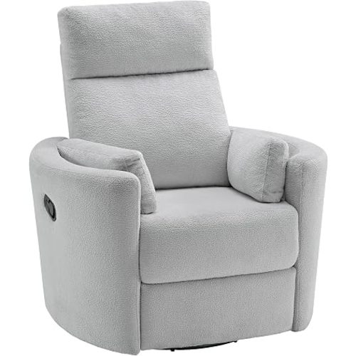 Soho Baby Nottingham Upholstered Glider Recliner Rocking Chair 360° Swivel for Nursery and Living Roomr, Plush Gray