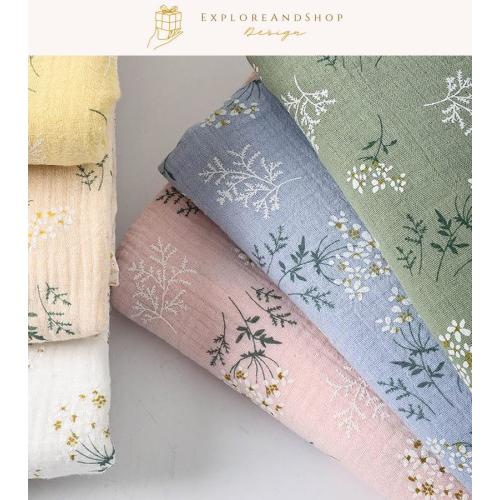 100% Cotton Double Gauze Fabric By the Yard, Floral Muslin Crinkle Fabric, Bedding Dress Sewing