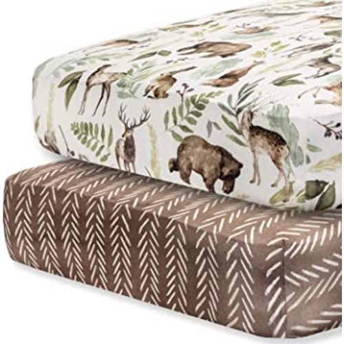 Pobibaby - 2 Pack Premium Fitted Baby Boy Crib Sheets for Standard Crib Mattress - Ultra-Soft Cotton Blend, Safe and Snug, and Stylish Woodland Crib Sheet (Wildlife)