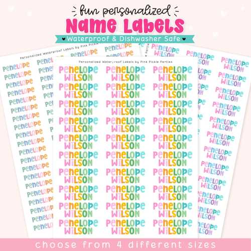 Personalized Colorful Name Labels Waterproof Kids Stickers for Daycare, Water Bottles and School Supplies for Back to School Dishwasher Safe