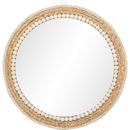 18 Inch Boho Round Hanging Wall Mirror Decorative Rattan Circle Mirrors for Farmhouse, Living Room, Bedroom