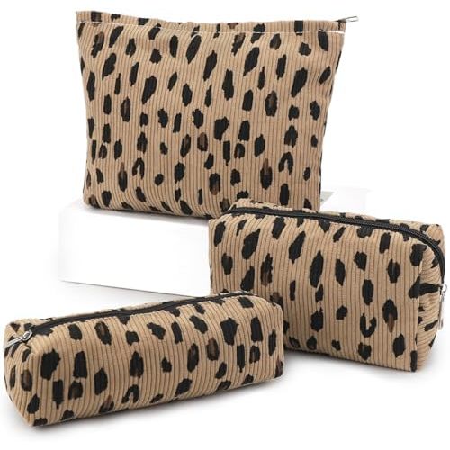 EIMMBD Makeup Bag 3 Pieces Large Capacity Cosmetic Bags Travel Toiletry Bag Organizer Cute Makeup Pouch Storage for Women(Brown Leopard)
