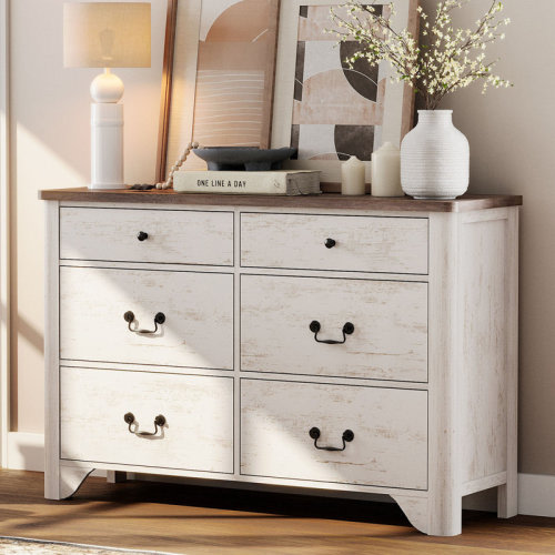 Lark Manor™ Haikey 47.2" Kids Dresser For Bedroom, Farmhouse Kids Closet Storage Organizer, 6-Drawer Dressers With Wide Chest, Wood Baby Dresser For Nursery, Living Room | Wayfair