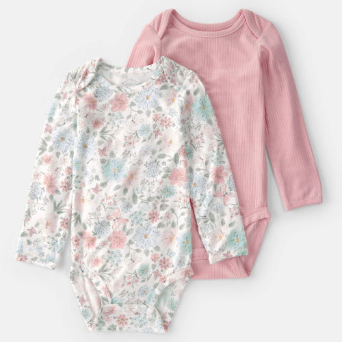 Baby Girl 2-Pack Butterfly Garden Multipack Bodysuits - Pink/Ivory | Carter’s Oshkosh Canada