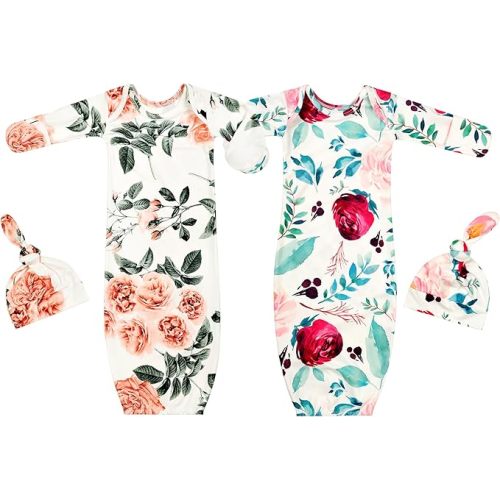 Newborn Baby Sleeper Gown with Beanie 0-3 Months