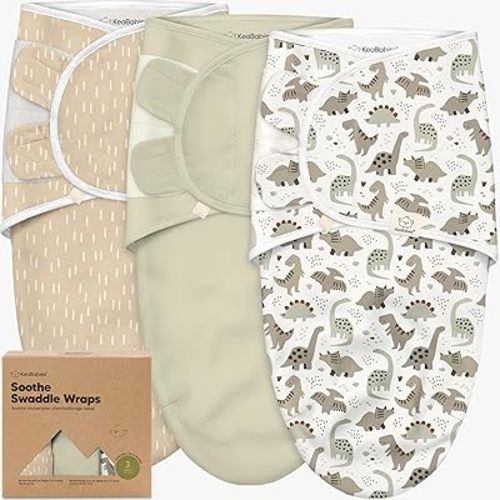3-Pack Organic Baby Swaddle Sleep Sacks - Swaddles for Newborns, Infant 3-6 Months, Baby Girls, Boys, Soft & Snug Newborn Sleep Sack, Nursery Swaddling Blankets (Dino Ridge, L)