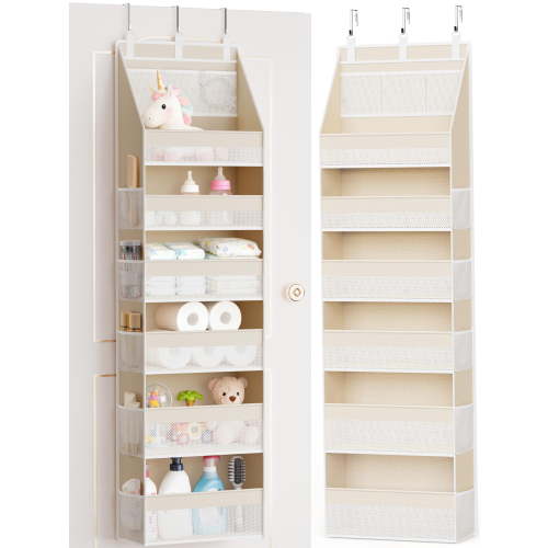 Over-the-Door Storage Rack Heavy Duty 6-Tier - 55 LBS Load Capacity, Hanging Organizer for Baby Room, Bathroom, Bedroom & Dorm(Beige)