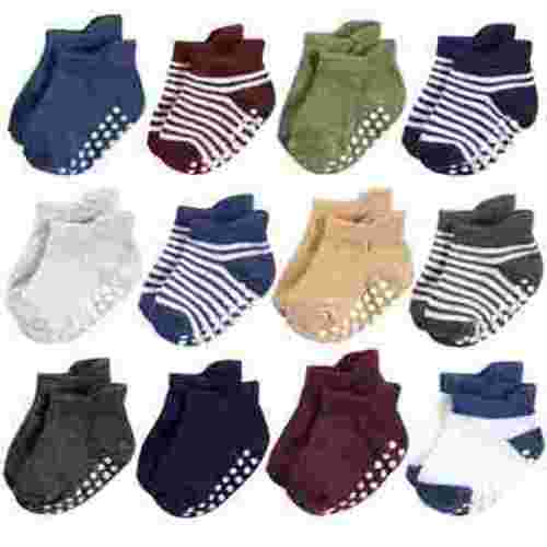 Hudson Baby Infant Boy Non-Skid No-Show Socks, Blue Burgundy, 0-6 Months