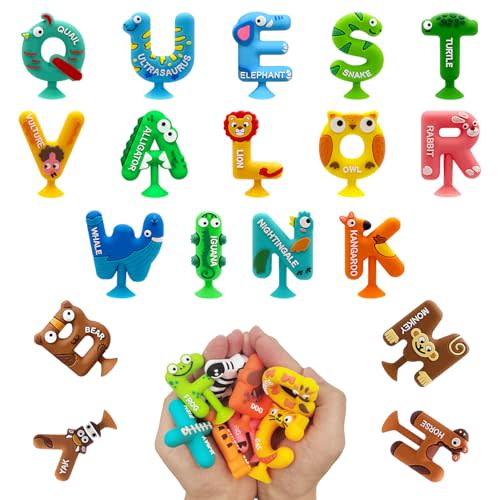 LIFUGS Suction Bath Toy for Toddler,26PCS Animal Alphabet,Montessori Sensory Toy,No Hole Bath Toy for BathToys for Kids Ages1-3,Early Alphabet Learning Tools,Educational Spelling for Autism/ADD/ADHD