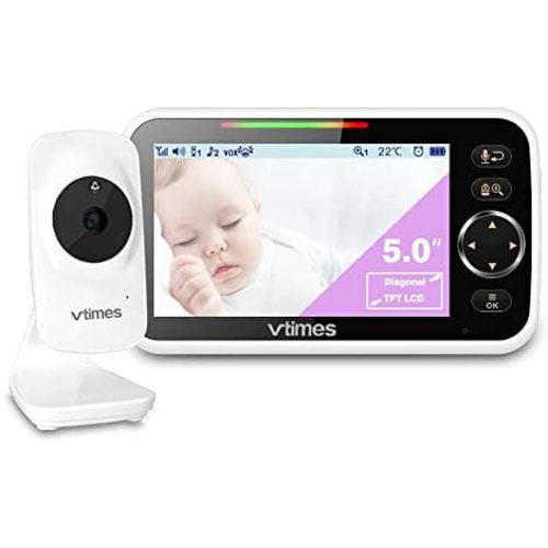 Baby Monitor,Vtimes Video Baby Monitor with Camera and Audio No WiFi 5" LCD Screen, Two-Way Audio, Night Vision,1000ft Range, 2X Zoom Temperature Display, Lullaby Elderly Pet
