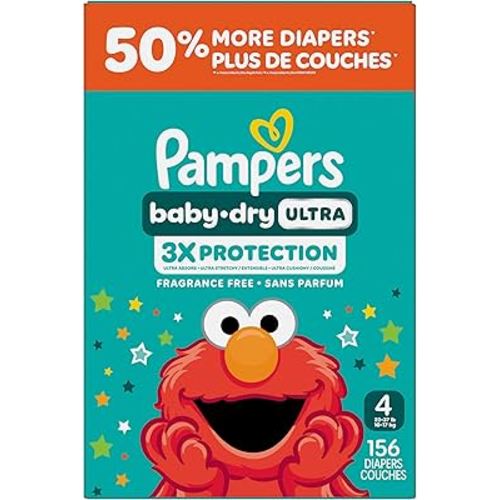 Pampers Baby Dry Ultra Diapers, Size 4 (22-37 lbs), 156 Count, Absorbent Disposable Diapers