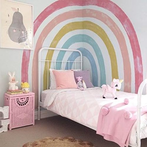Large Fabric Watercolor Rainbow Wall Mural Decals Peel and Stick, Self Adhesive Precut Colorful Rainbow Wall Art Stickers for Baby Kids Girls Bedroom Playroom Living Room nursery Wall Sticker Decals Decor, Watercolor Colorful Rainbow 94.5" x 82.7"
