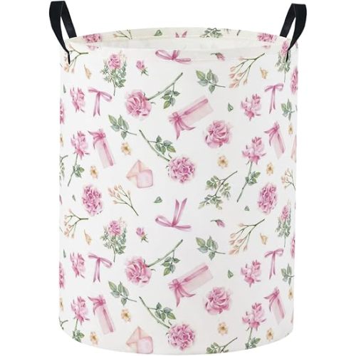 Baby Laundry Basket Baby Nursery Hamper Kids Laundry Basket Toy Storage Bin for Boys Room Decor Gift Baskets for Bedroom Bathroom(Gift Flower)