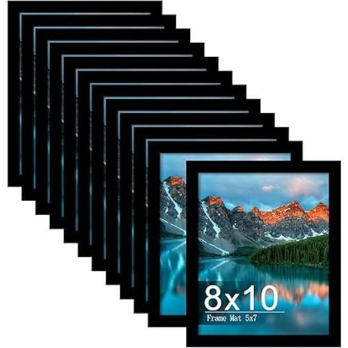 Picrit 8x10 Picture Frame Set of 12, Modern Gallery Wall Frames, Black