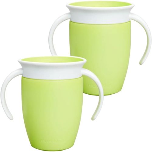 Munchkin Miracle 360 Cups for Toddlers sippy cups, toddler cups spill proof with Dentist Recommended Spoutless Design, BPA-Free Kids Cup, Easy to Clean, 7oz, 6 Months (Lime 2 Count)
