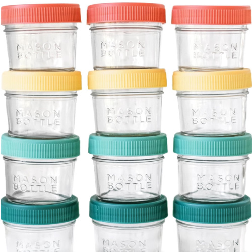 Mason Bottle 4oz Breast Milk Storage Jars (12-Pack) – Reusable Glass Baby Food Containers with Lid for Baby Formula & Breastmilk – Airtight, Stackable, Freezable