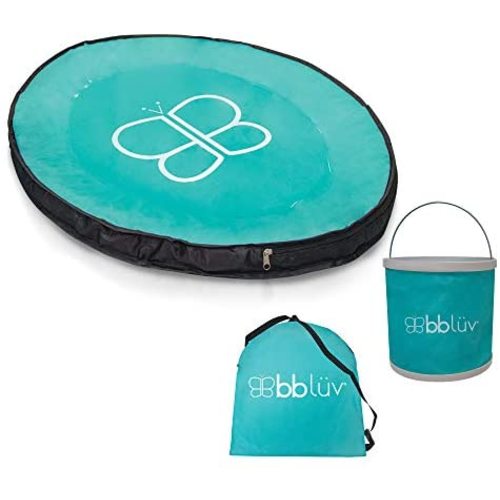 bblüv Spläsh Kiddie Pool Mat - Portable Travel Mini Pool Baby Splash Pad with Carrying Bag & Water Bucket for Beach, Park, and Backyard Patio