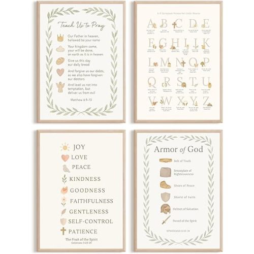 Kids Playroom Wall Art Decor Bible Verse Canvas Poster Abc Alphabet Wall Decor Christian Scripture Pictures Toddler Nursery Prints Children Educational Artwork for Kids Play Room 8x10x4 Inch Unframed
