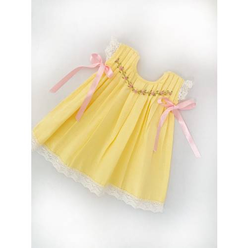 Hand embroidered Mexican yellow dress/ summer baby dress/slow fashion dress for little girls/ hand embroidered baby dress/ chic dress