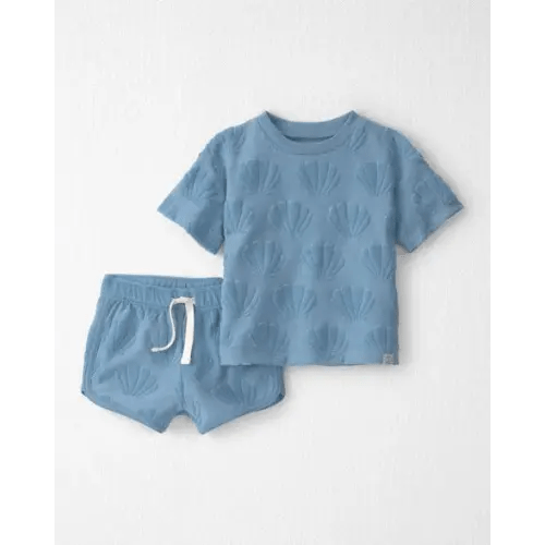 Baby Girl 2-Piece Terry Top & Short Set Made with Organic Cotton in Blue Seashells - Little Planet | Carter's