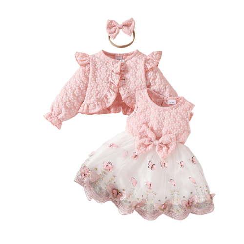 Miluxas Toddler Little Girls Dress and Cardigan Sets 2 Piece Floral Print Sleeveless Dress and Long Sleeve Cardigan Set Pink 6 Months