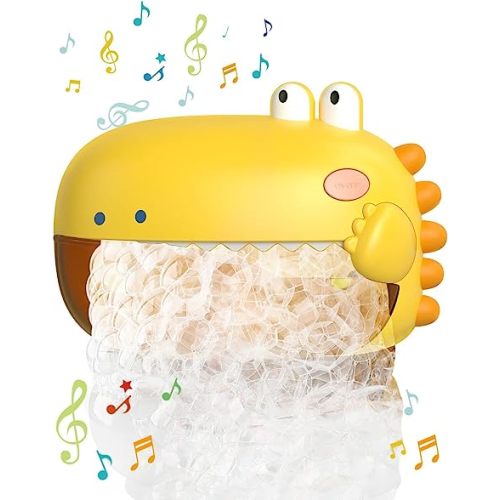 Lehoo Castle Bathtub Bubble Machine, Automatic Bath Toys with Music/Silence Mode, Dino Bath Bubble Maker, Bathtub Toys for Kids Toddlers Boys Girls - Yellow